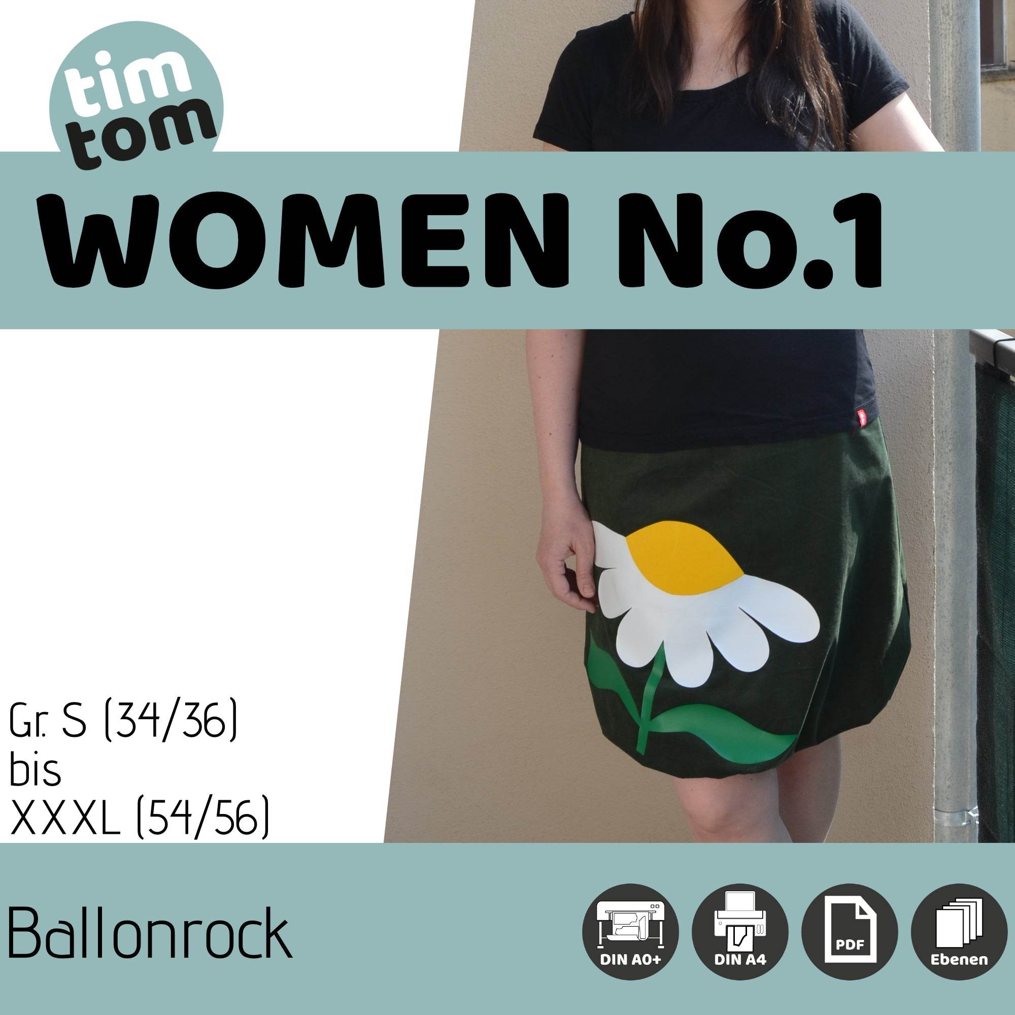 Schnittmuster timtom WOMEN No.1 bequemer Rock Gr. S-XXXL (Gr. 34/36-54/56) - Sewando