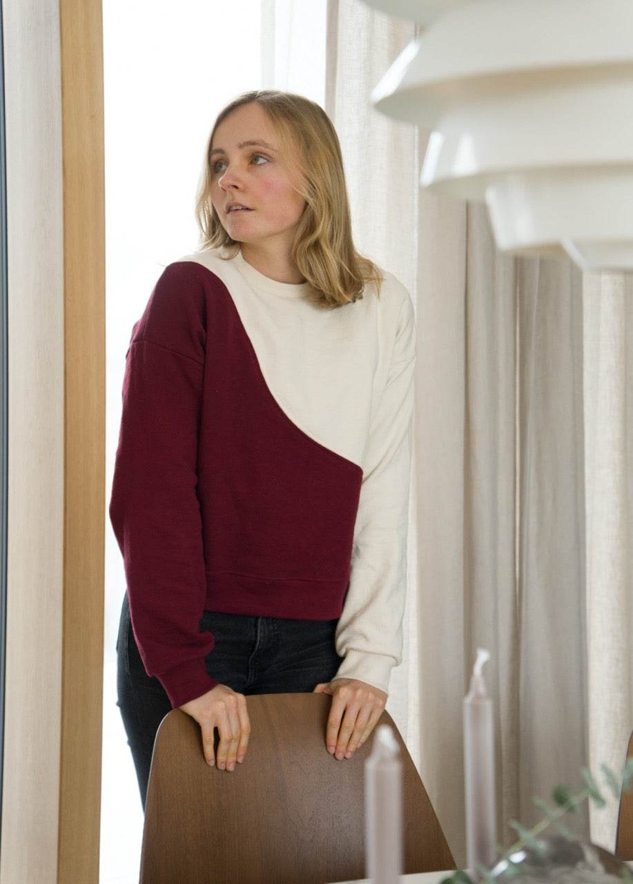 Schnittmuster Welliger Color Block Pullover mit Rundhals KLARA - Gr. 34 - 46 - Sewando