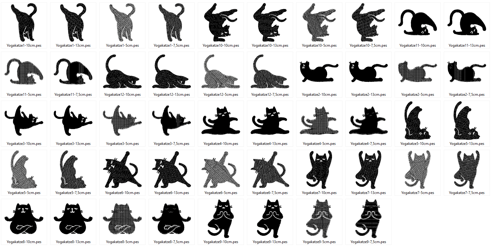 Stickdatei - Yoga Katze gefüllt Silhouette - Sewando