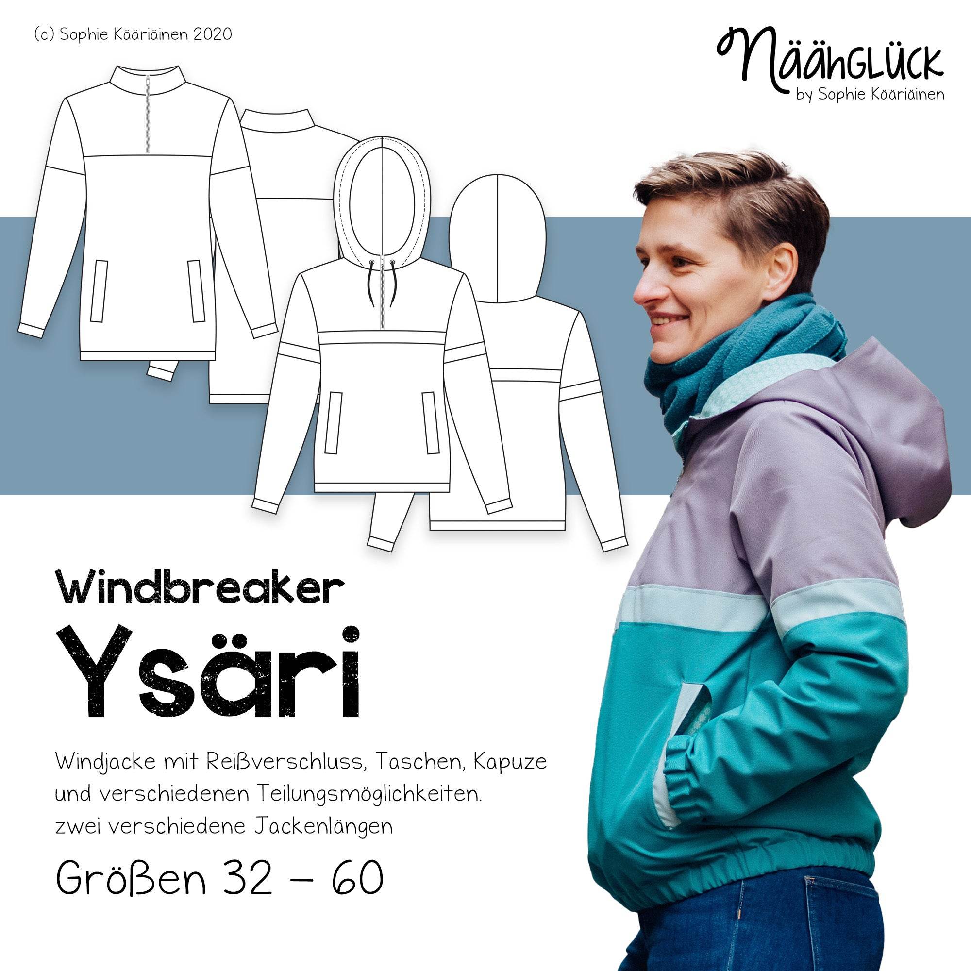 Schnittmuster Windjacke, Windbreaker Ysäri - Größen 32 - 60 - Sewando