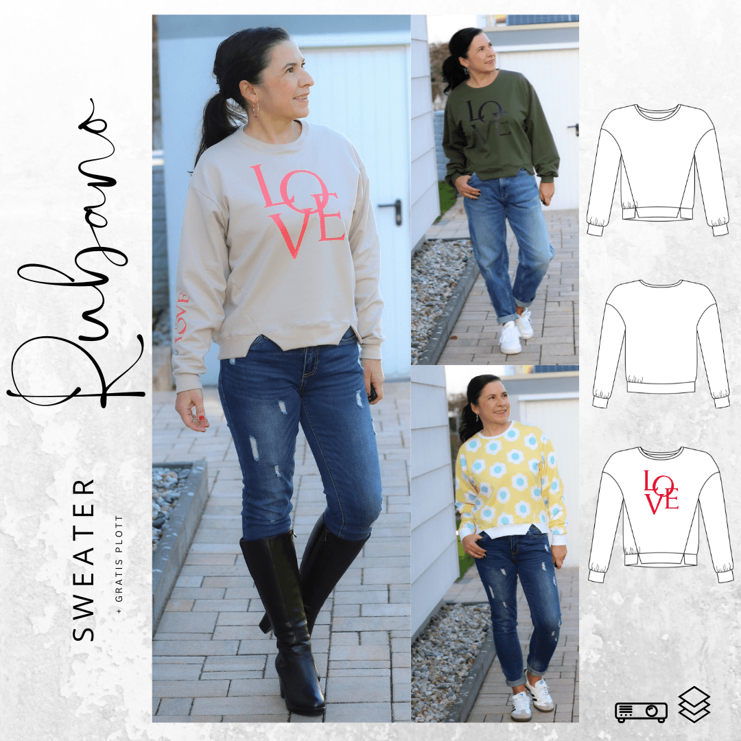 Schnittmuster Sweater RUBANO Gr. 32-56 inkl. gratis Plotterdatei : - Sewando