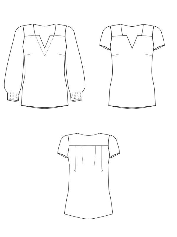 Schnittmuster ZIA-Bluse mit besonderem V-Ausschnitt und Ärmelvariationen Gr. 34-54 - Sewando