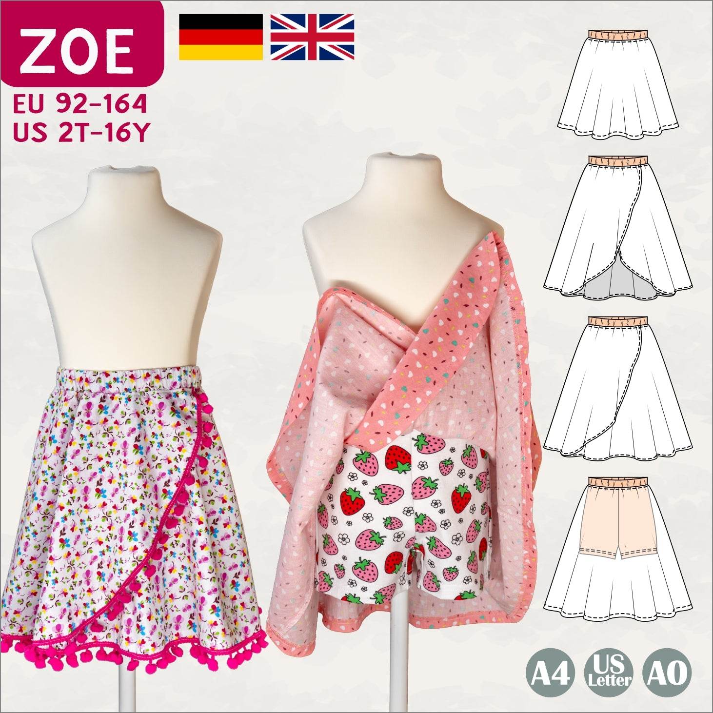 Schnittmuster Zoe Kids – Rock mit integrierter Shorts - Webware & Jersey Gr. 92-164 - Sewando