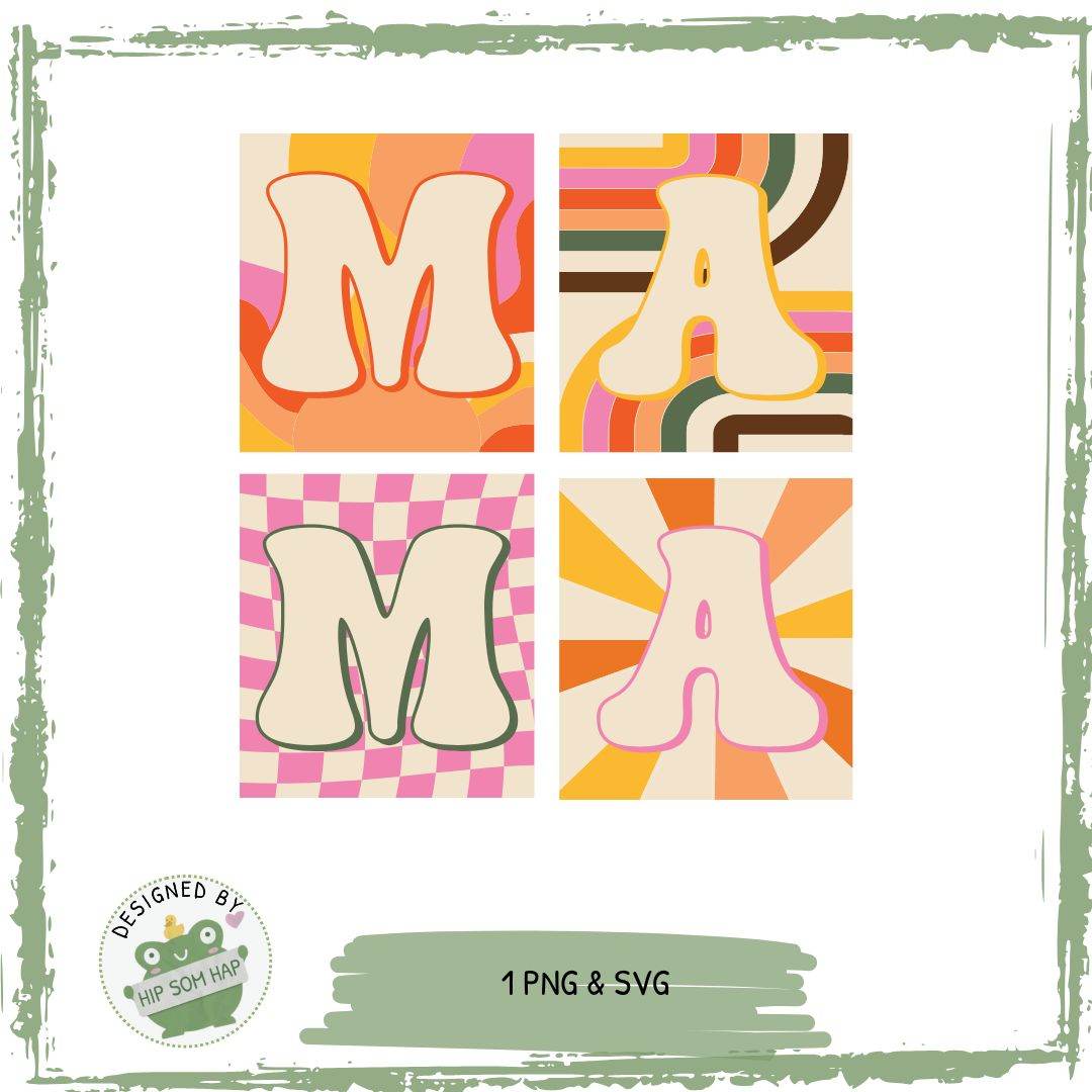 Retro MAMA Design – Bunte Sublimations- & Plotterdatei im 70s-Vibe für Tassen, Shirts & Kissen - Sewando