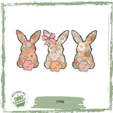 Bügelbild Drei florale Osterhasen – Frühlingshafte PNG Datei für DIY & Kleidung - Sewando