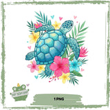 Tropisches Sublimationsdesign „Floral Sea Turtle“ – bunte Meeresschildkröte mit Hibiskus & Palmen 🌴🐢 - Sewando