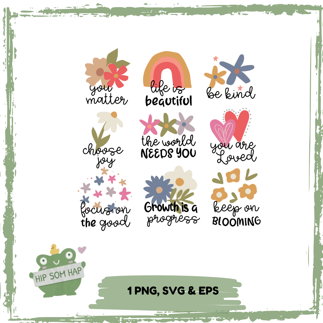 Plotterdatei Sprüche Bundle – SVG Set mit Blumen & Regenbogen – 9x DIY Designs für Shirts, Taschen & Tassen - Sewando