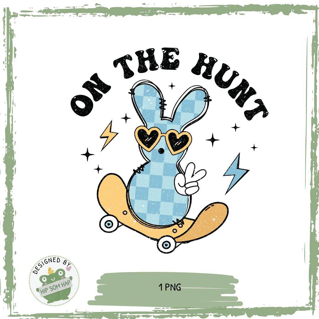 On the Hunt – Bügelbild mit Osterhase auf Skateboard - Sewando
