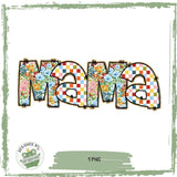 Bügelbild Mama – Blumen & Retro-Karomuster PNG für Muttertag - Sewando