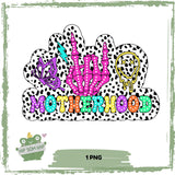Motherhood – Punky Sublimationsdesign mit Skelett-Hand, Neonfarben & Dalmatiner-Print