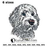 WENIGER STICHE - Stickdatei Golden Doodle  "Chooper" LIGHT - für Helle Stoffe