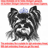 Stickdatei Yorkshire Terrier "Dwayne" - realistisch - FÜR DUNKLE STOFFE