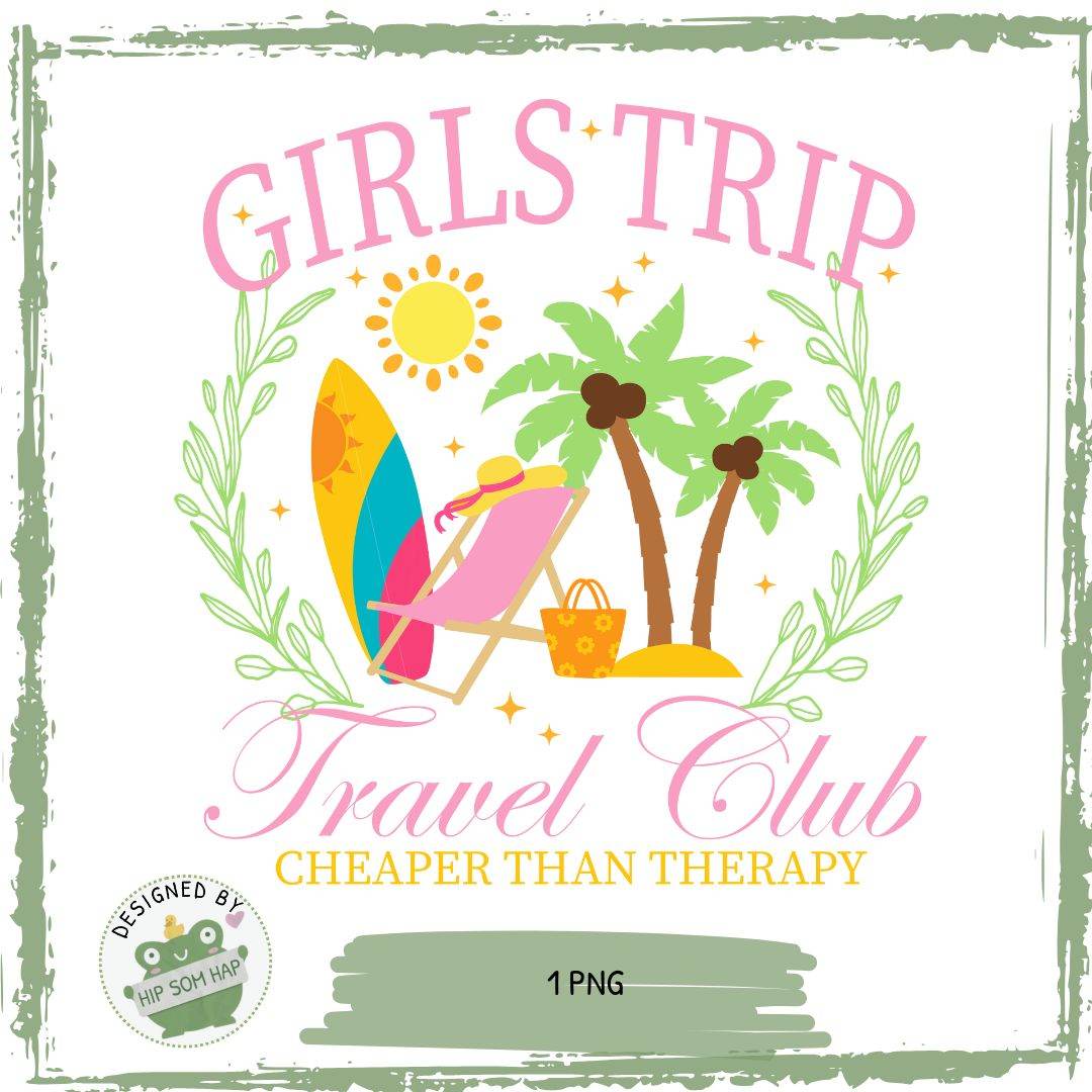 Girls Trip Bügelbild für JGA – Travel Club Grafik mit Palmen, Strand & Sonnenliege - Sewando