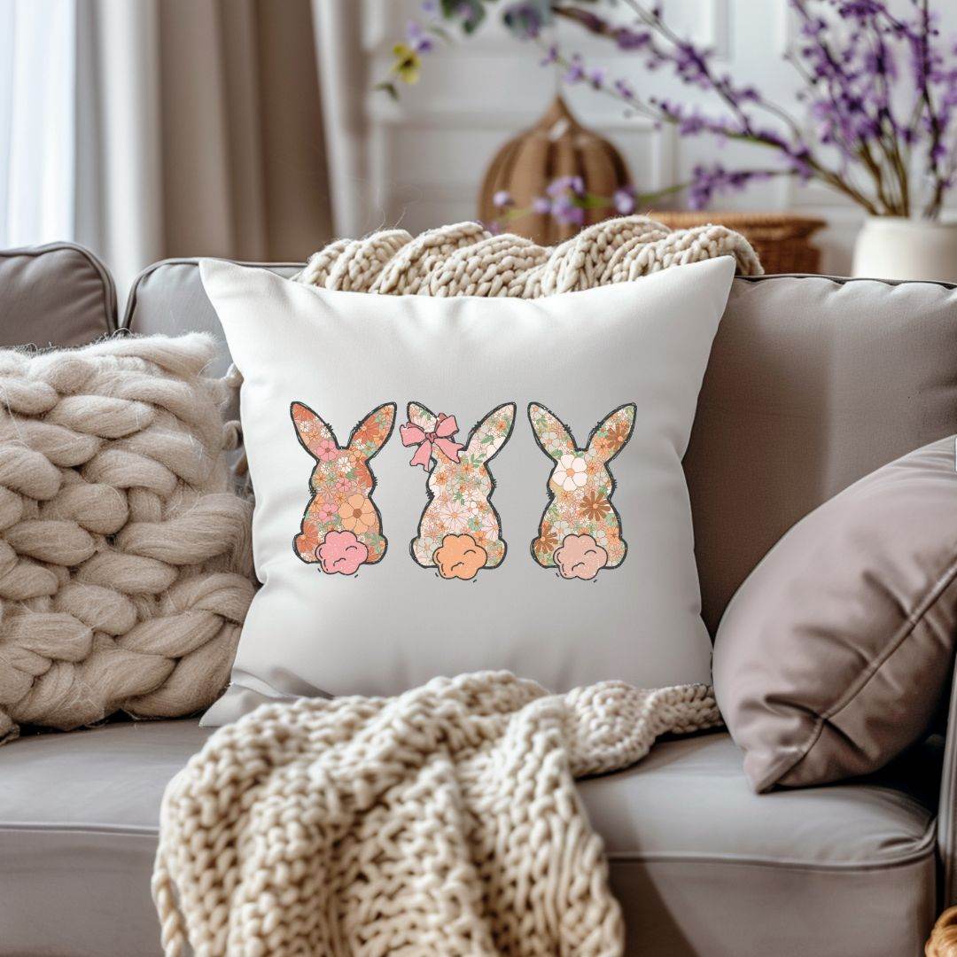 Bügelbild Drei florale Osterhasen – Frühlingshafte PNG Datei für DIY & Kleidung - Sewando