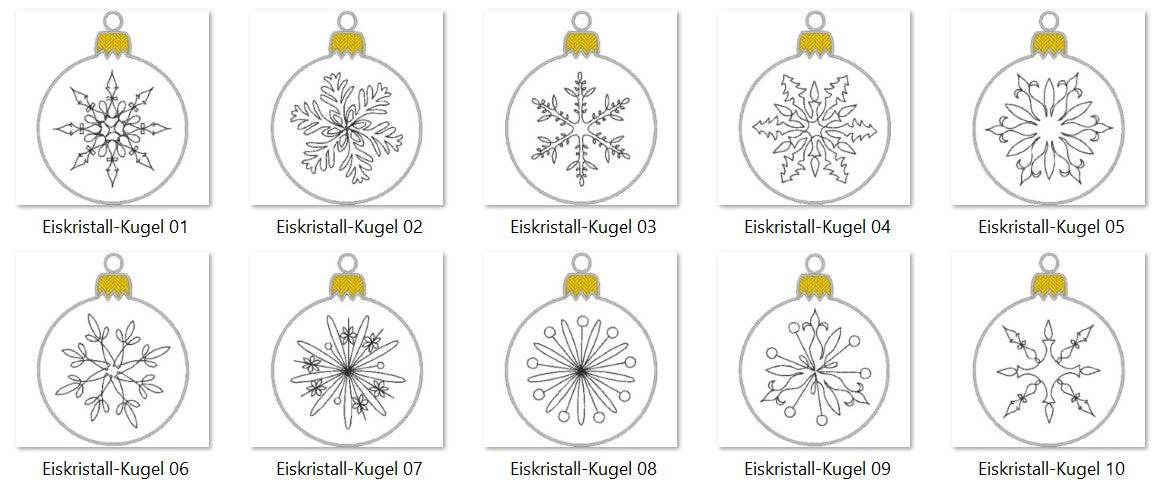 Stickdatei - 10 Eiskristallkugeln - Sewando