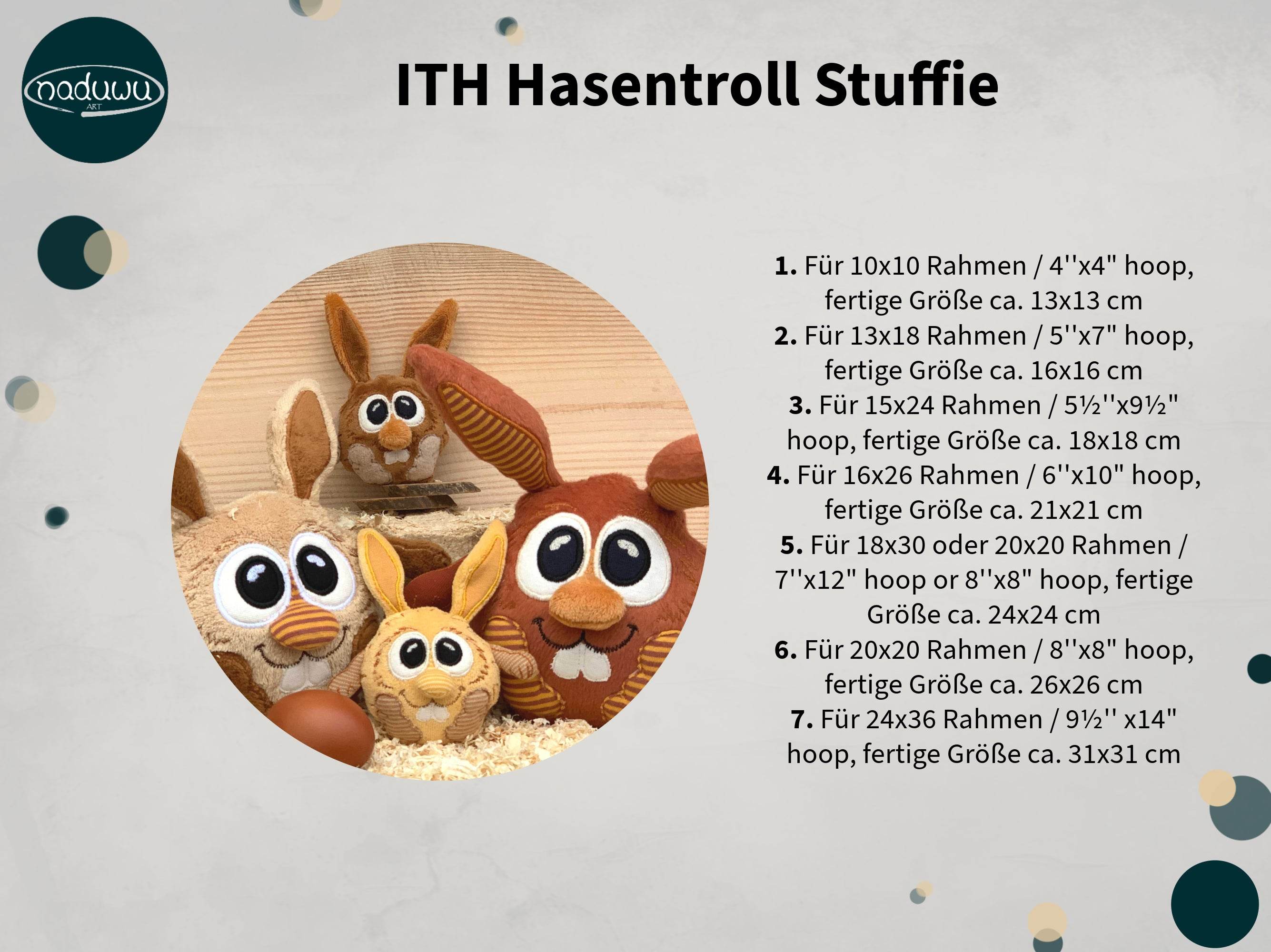 Stickdatei Hase Kuscheltier Set mit 7 Größen, In The Hoop Stuffie - Sewando