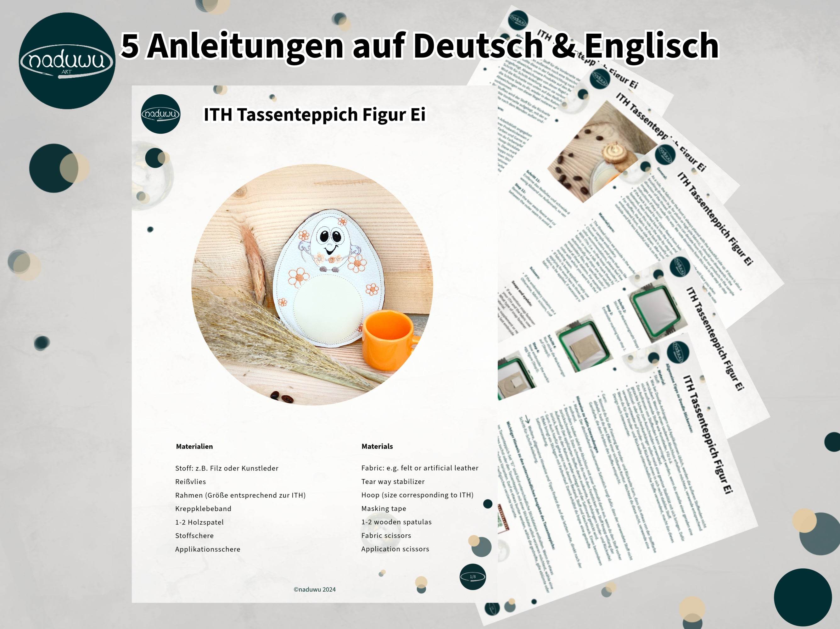 Stickdatei Ostern Mug Rug Set für 13x18 Rahmen mit ITH 5 Designs - Sewando