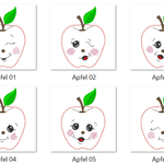 Stickdatei - 6 Äpfel mit Gesichtern (Doodle Applikation) - Sewando