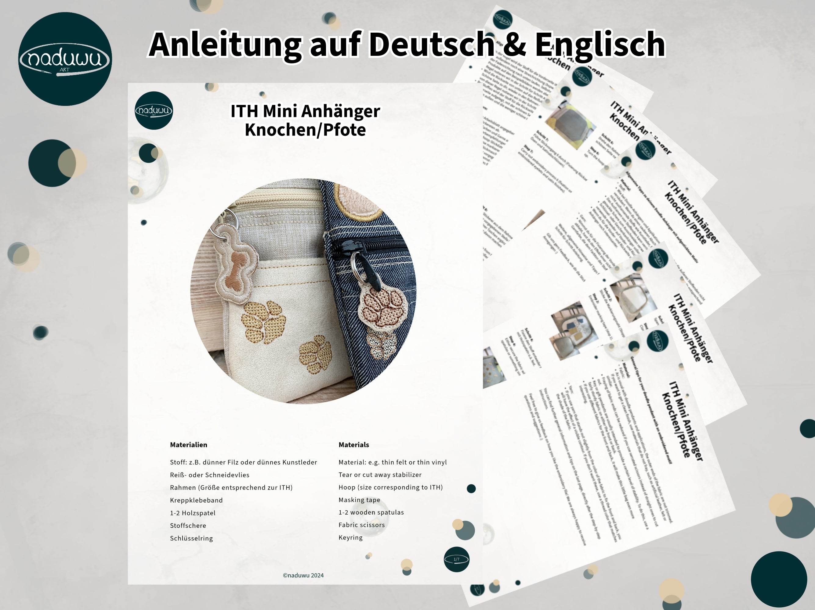 Stickdatei Hundepfoten und Knochen Mini-Anhänger, ITH für 10x10 Rahmen - Sewando
