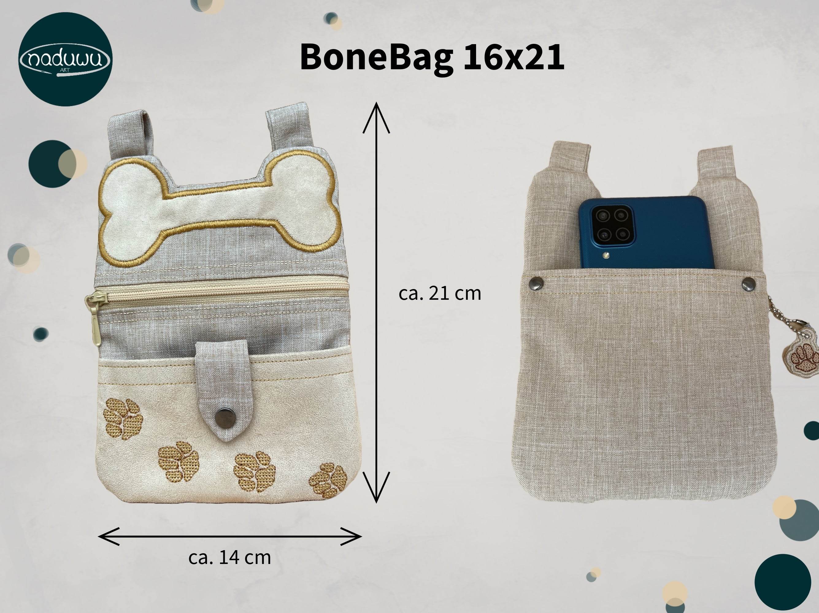 Stickdatei Reißverschlusstasche 16x21, ITH BoneBag - Sewando