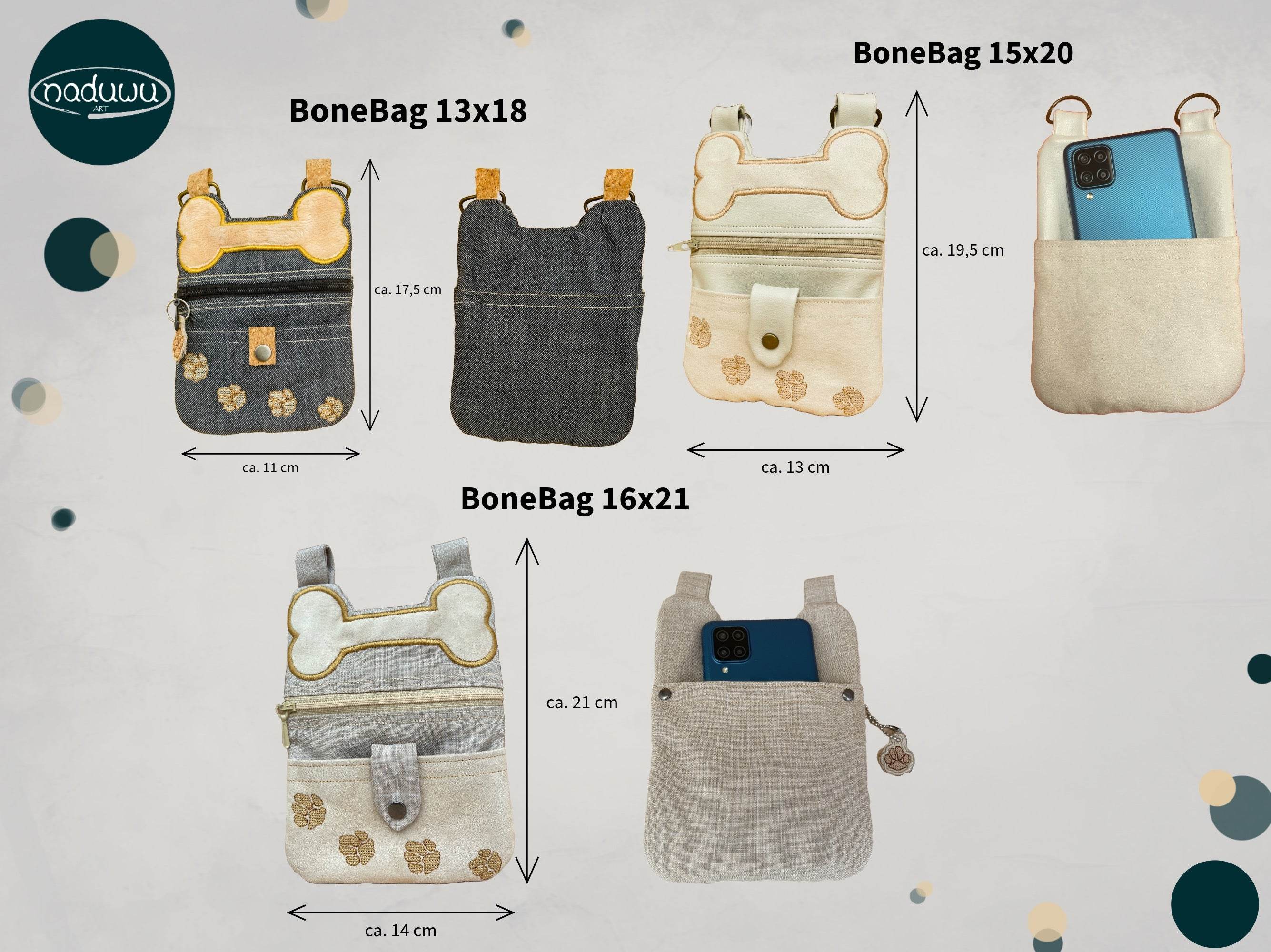 Stickdatei Reißverschlusstasche 3er Set, ITH Bonebag S, M, L - Sewando