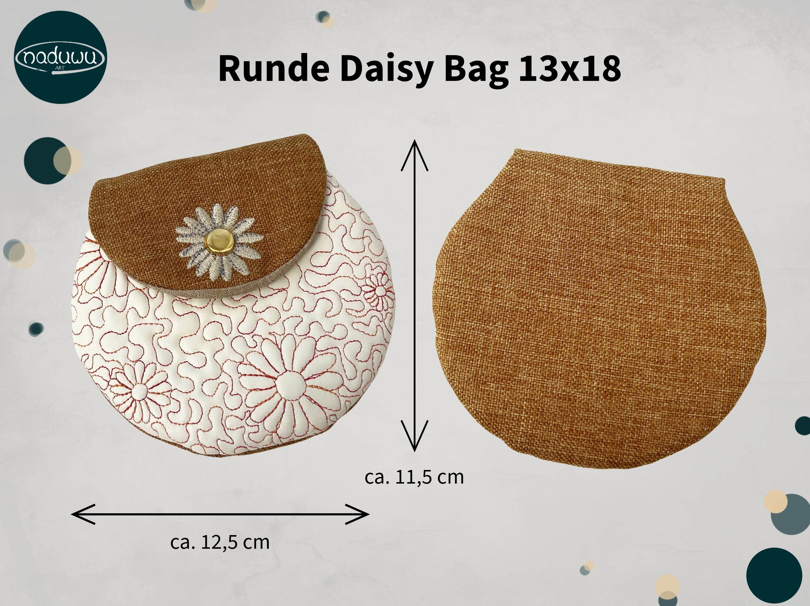 Stickdatei Tasche 13x18 mit Gänseblümchen, ITH runde Daisy Bag - Sewando
