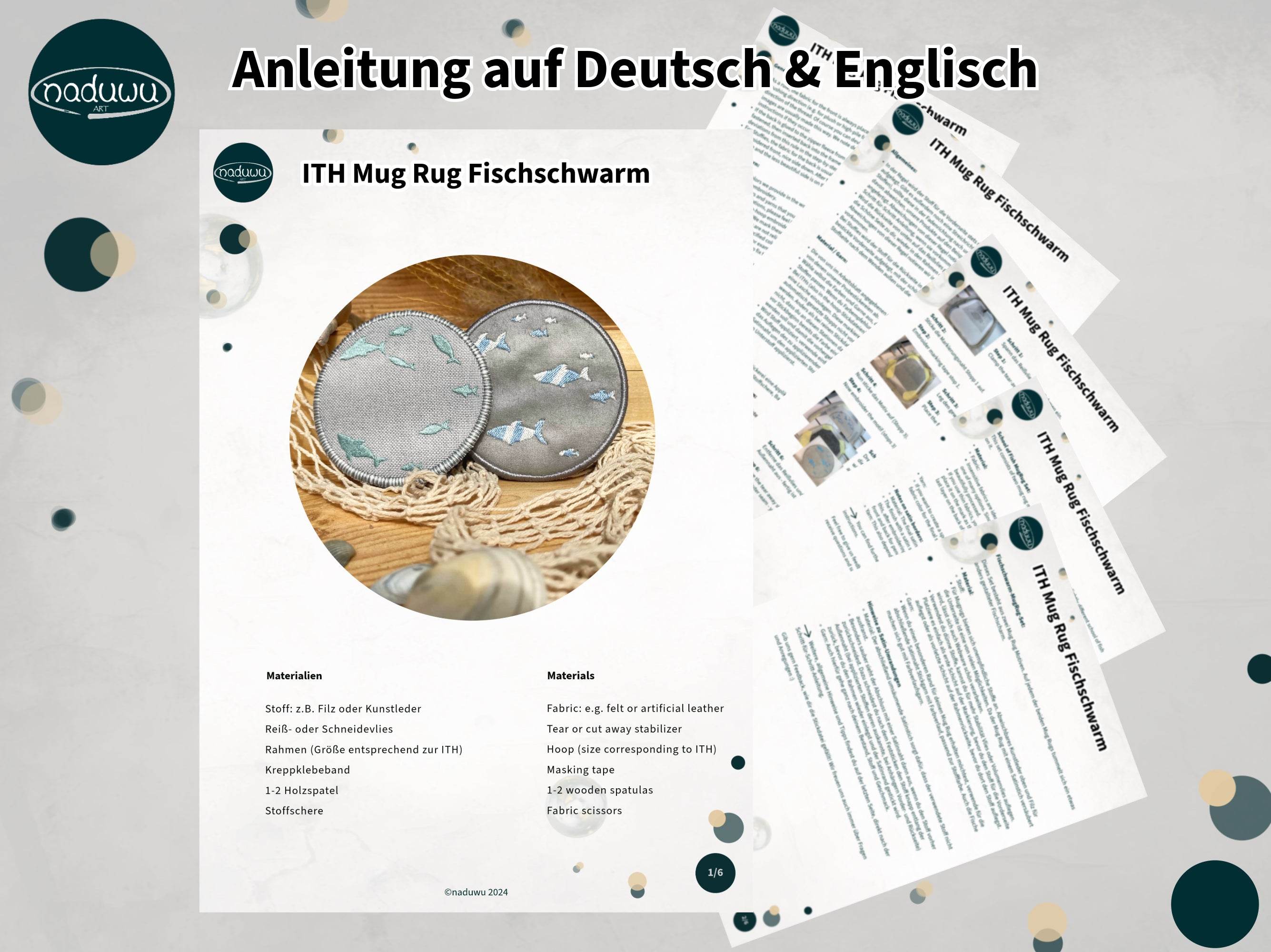 Stickdatei Mug Rug Fisch 10x10 ITH - Sewando