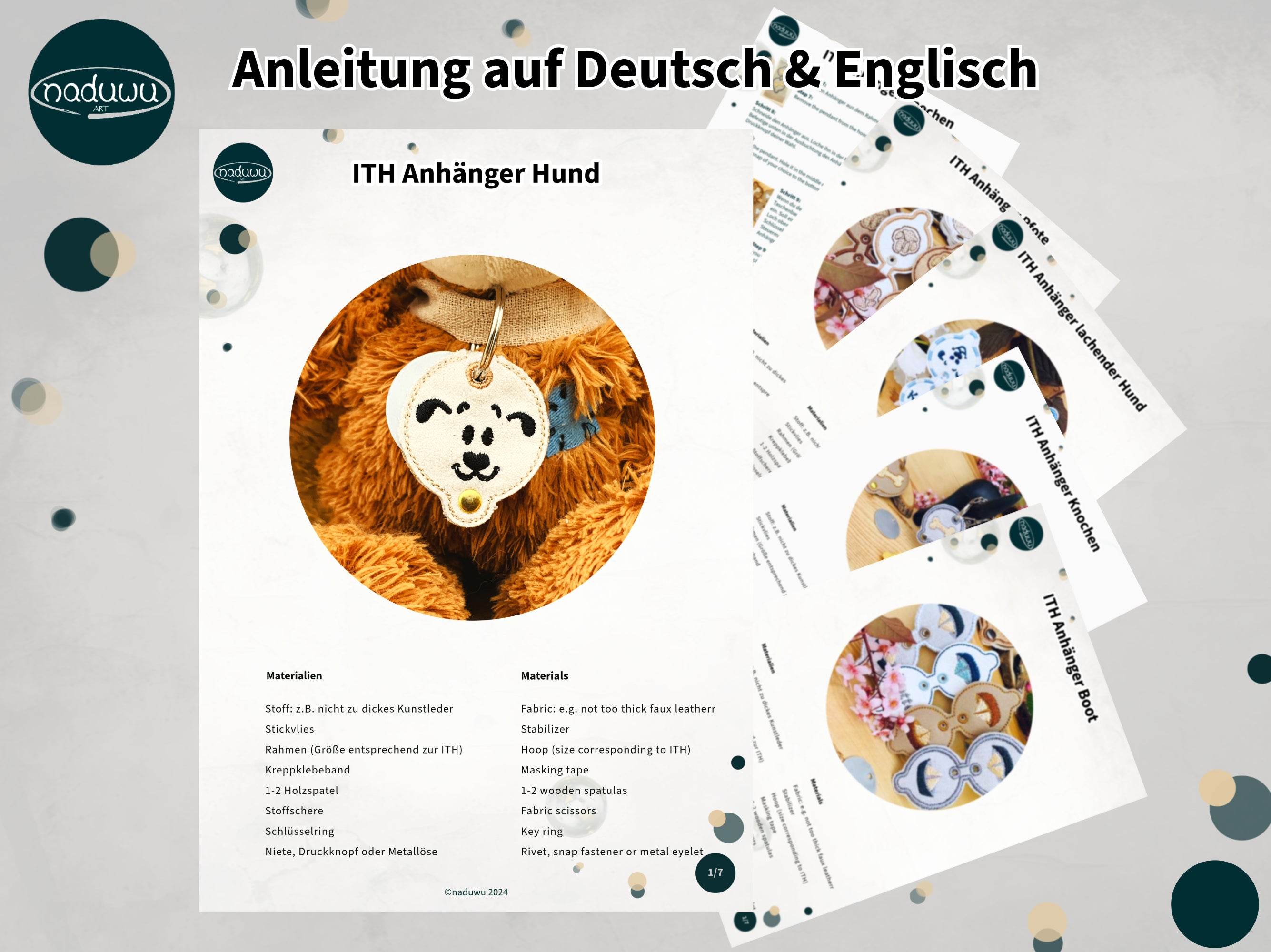 Stickdatei Hundemarke, ITH Anhänger Set mit 5 Motiven - Sewando