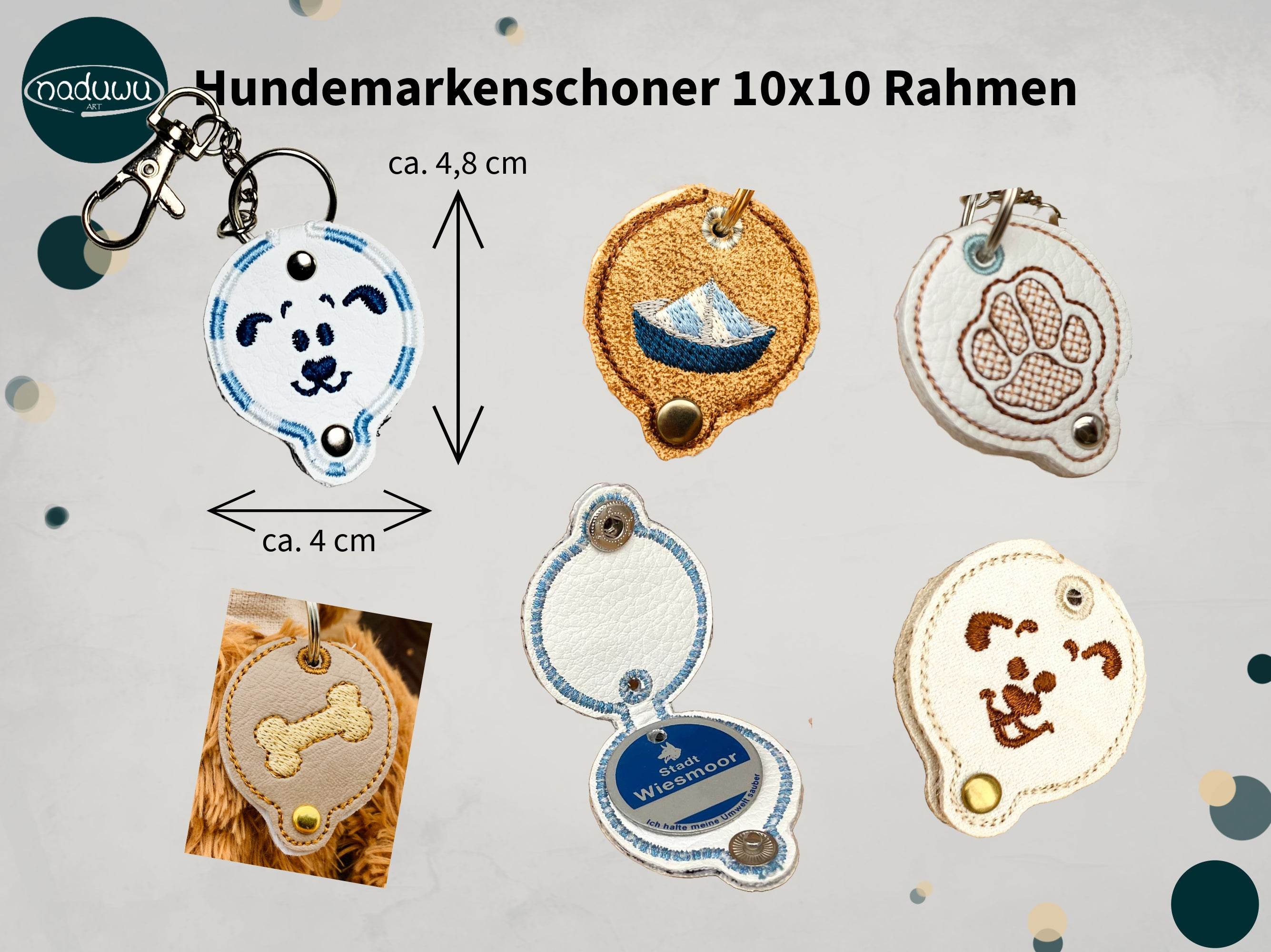 Stickdatei Hundemarke, ITH Anhänger Set mit 5 Motiven - Sewando