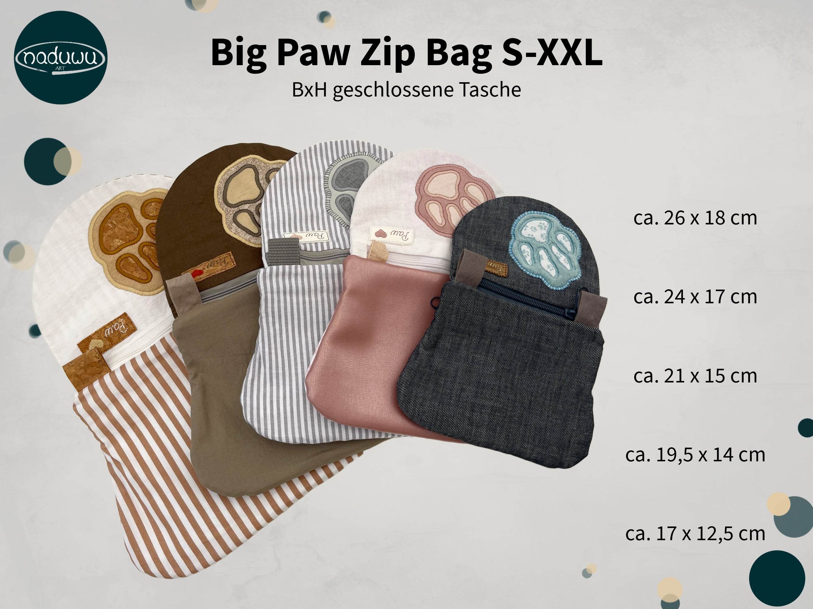 Stickdatei Tasche Big Paw Set, In The Hoop Bag in 5 Größen - Sewando