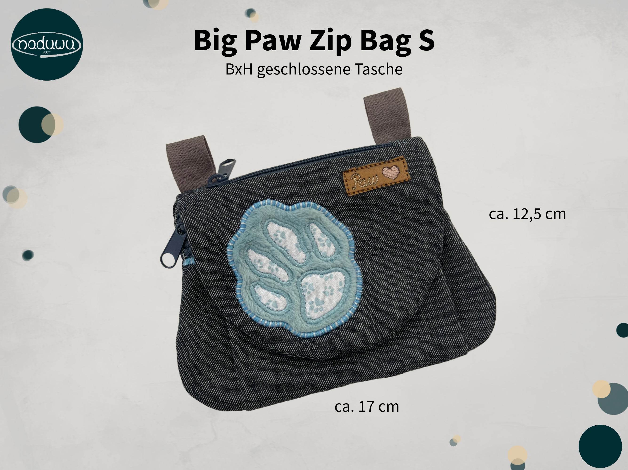 Stickdatei Tasche Big Paw 13x18, In The Hoop Bag mit 3 Reißverschlusstaschen - Sewando