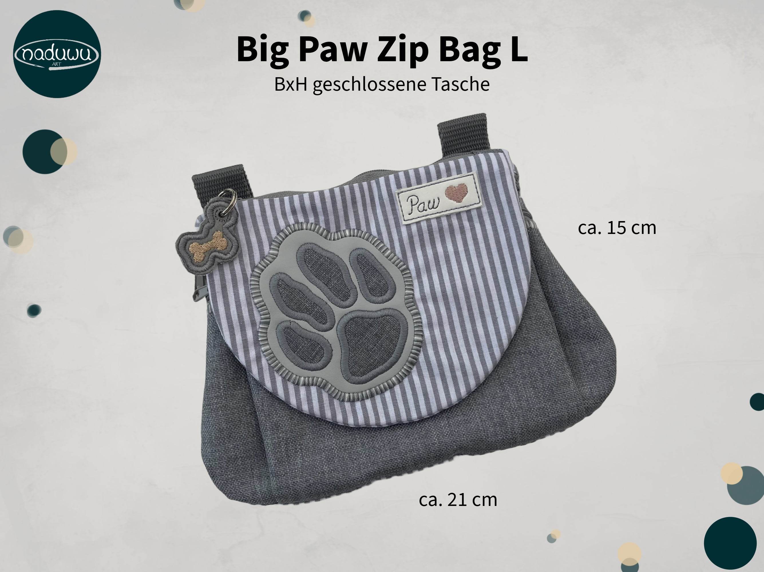 Stickdatei Tasche Big Paw 16x23, In The Hoop Bag mit 3 Reißverschlusstaschen - Sewando