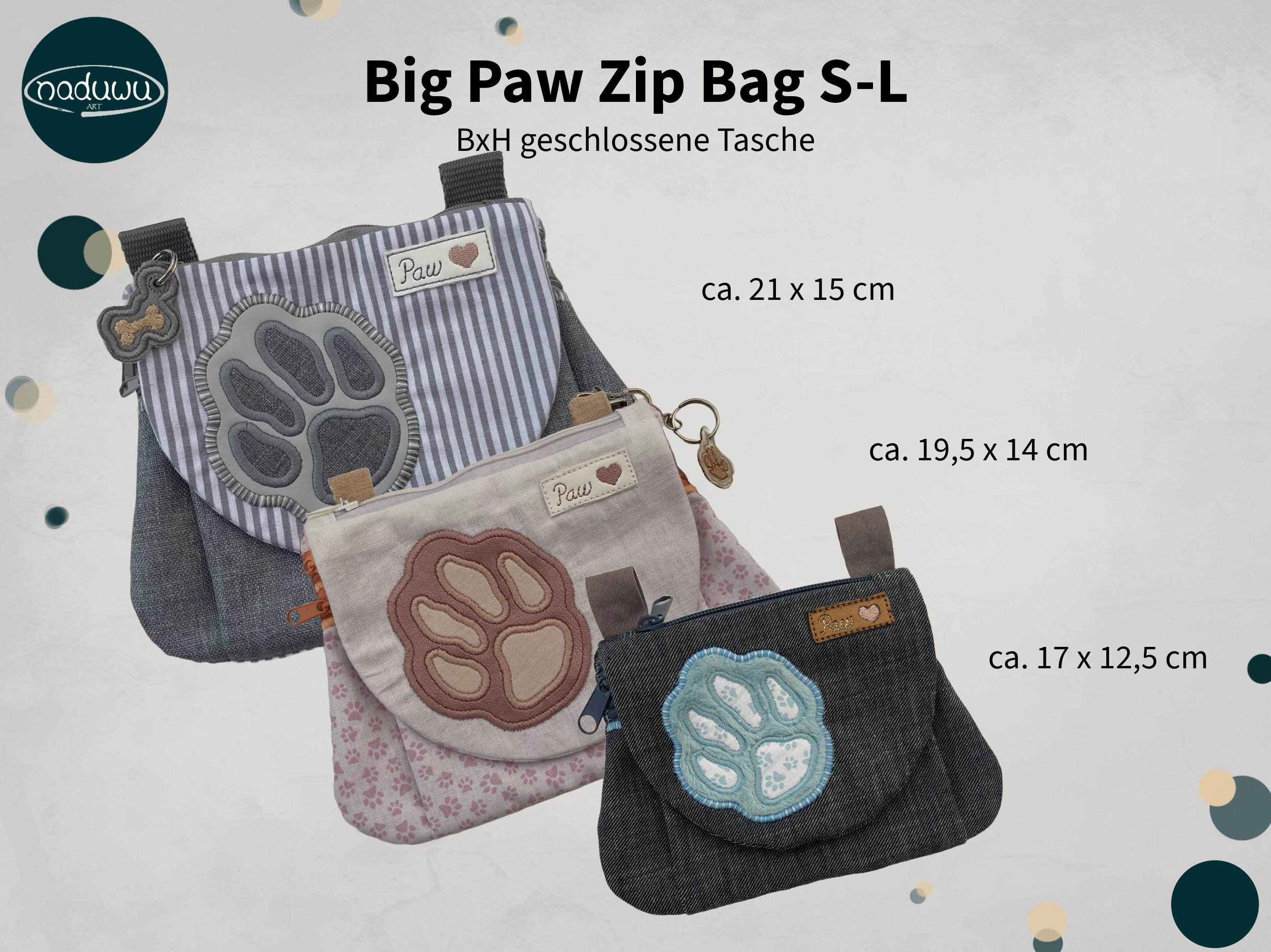 Stickdatei Tasche Big Paw Set, In The Hoop Bag für 13x18, 15x12, 16x23 - Sewando