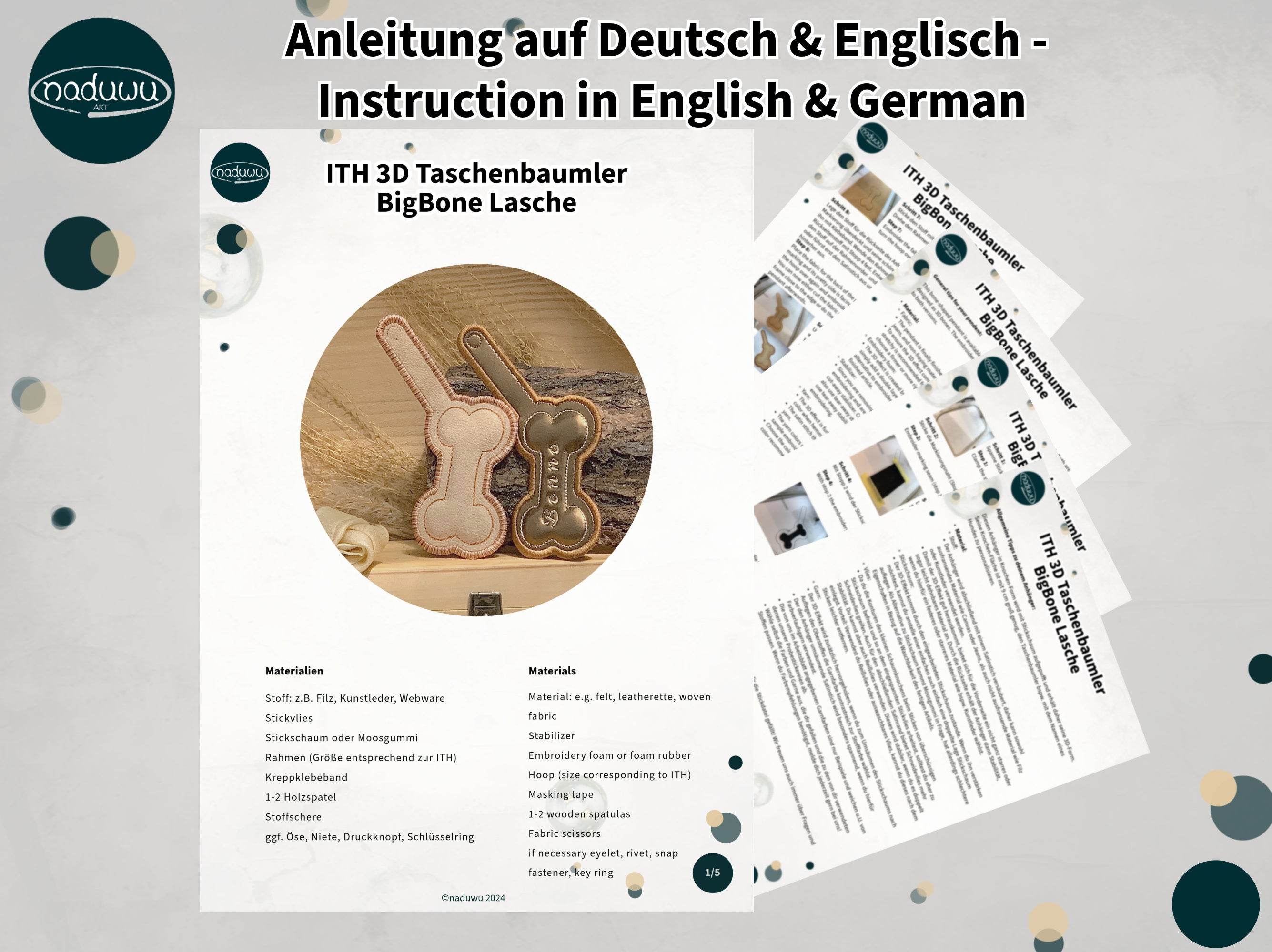 Stickdatei Knochen, Großer 3D Anhänger 9x13 mit Schlaufe - Sewando