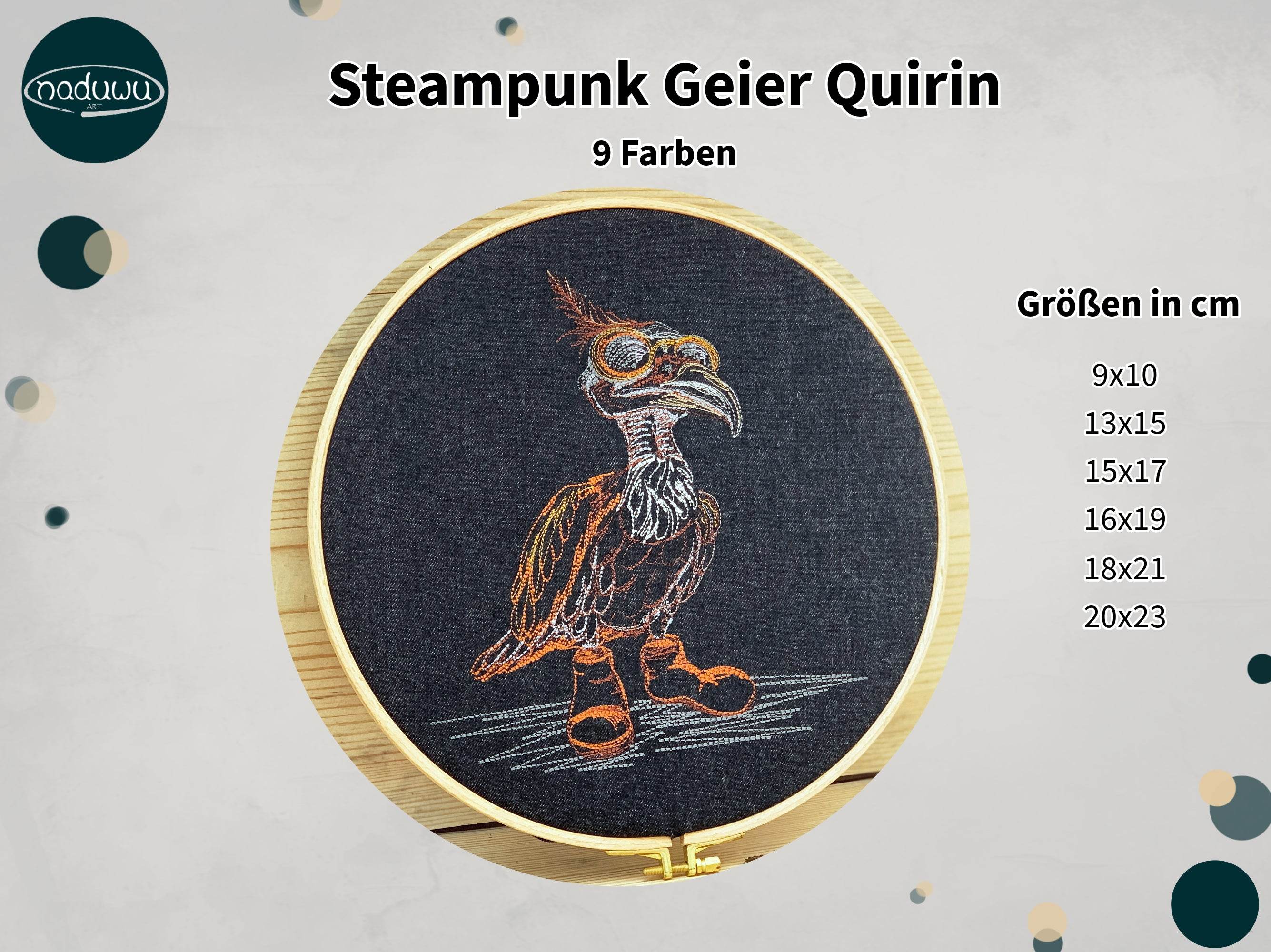 Steampunk Stickdatei Geier Quirin, Scribble in 6 Größen - Sewando