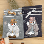 ITH Stickdatei Geschenkbeutel-Set M, L, XL, XXL mit Schneemann Applikation - Sewando