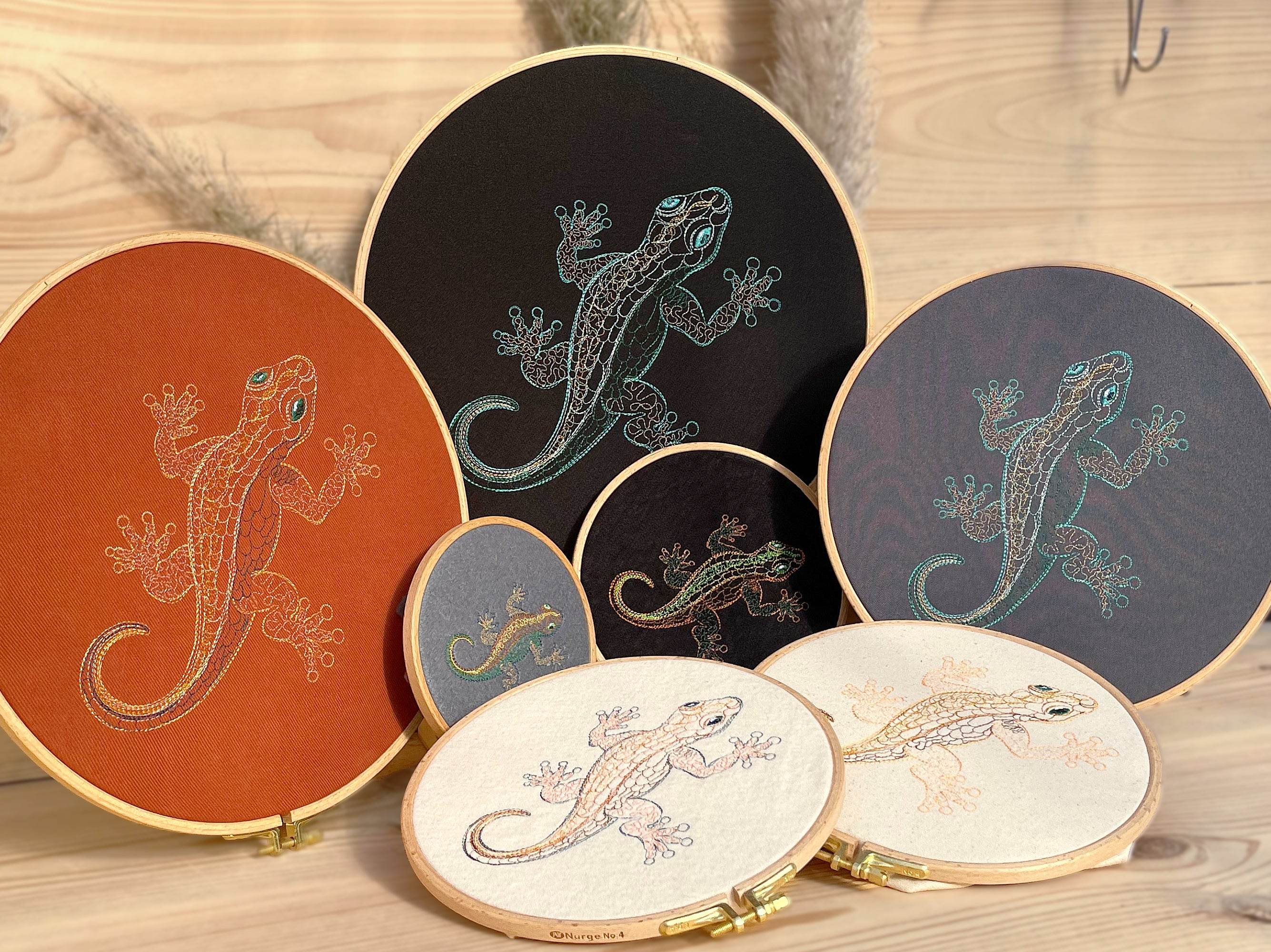 Stickdatei Eidechse Set 7 Größen, Gecko Scribble ab 10x10 - Sewando