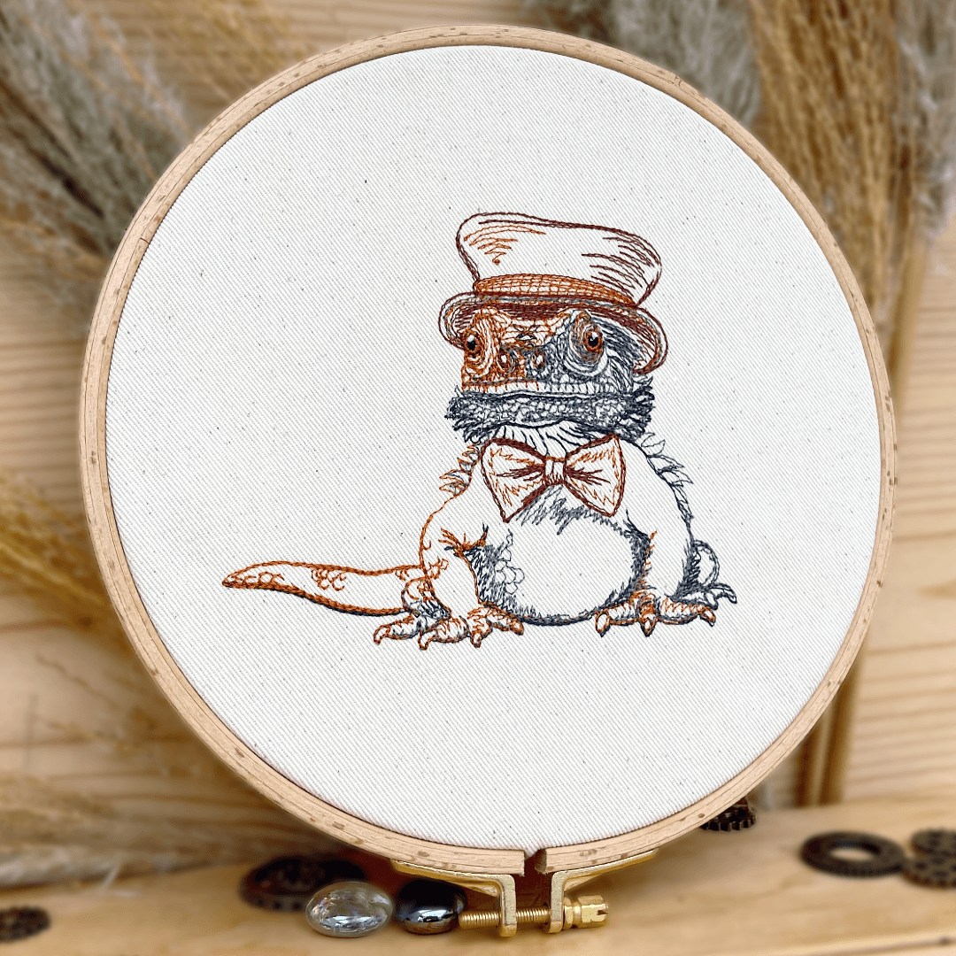 Stickdatei Echse Set 5 Größen, Bartagame Steampunk Scribble ab 13x18 Rahmen - Sewando
