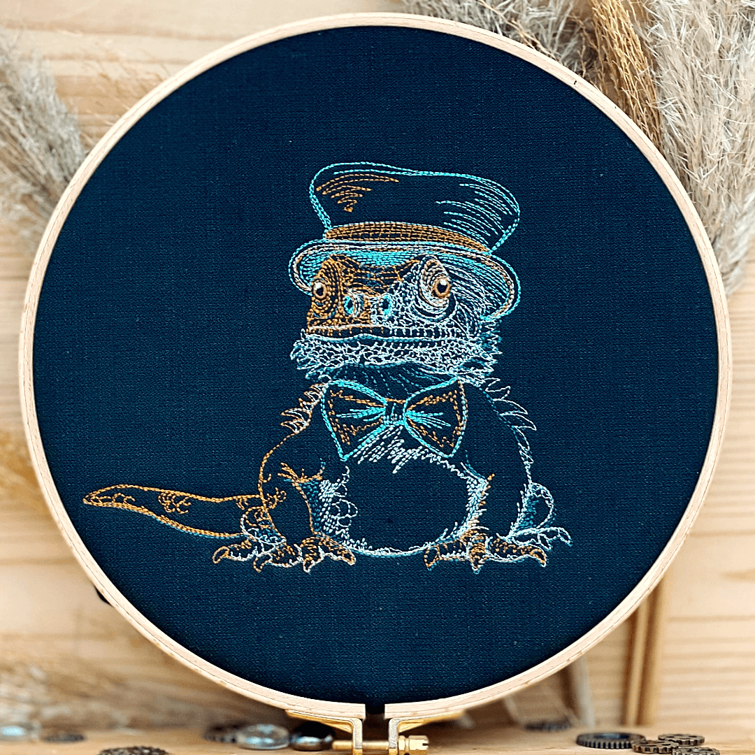 Stickdatei Echse Set 5 Größen, Bartagame Steampunk Scribble ab 13x18 Rahmen - Sewando
