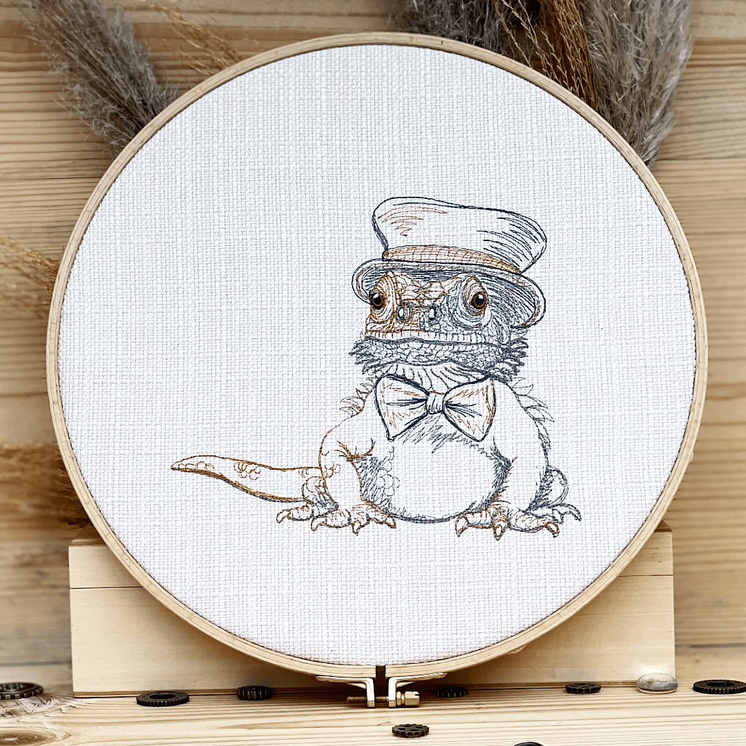 Stickdatei Echse Set 5 Größen, Bartagame Steampunk Scribble ab 13x18 Rahmen - Sewando