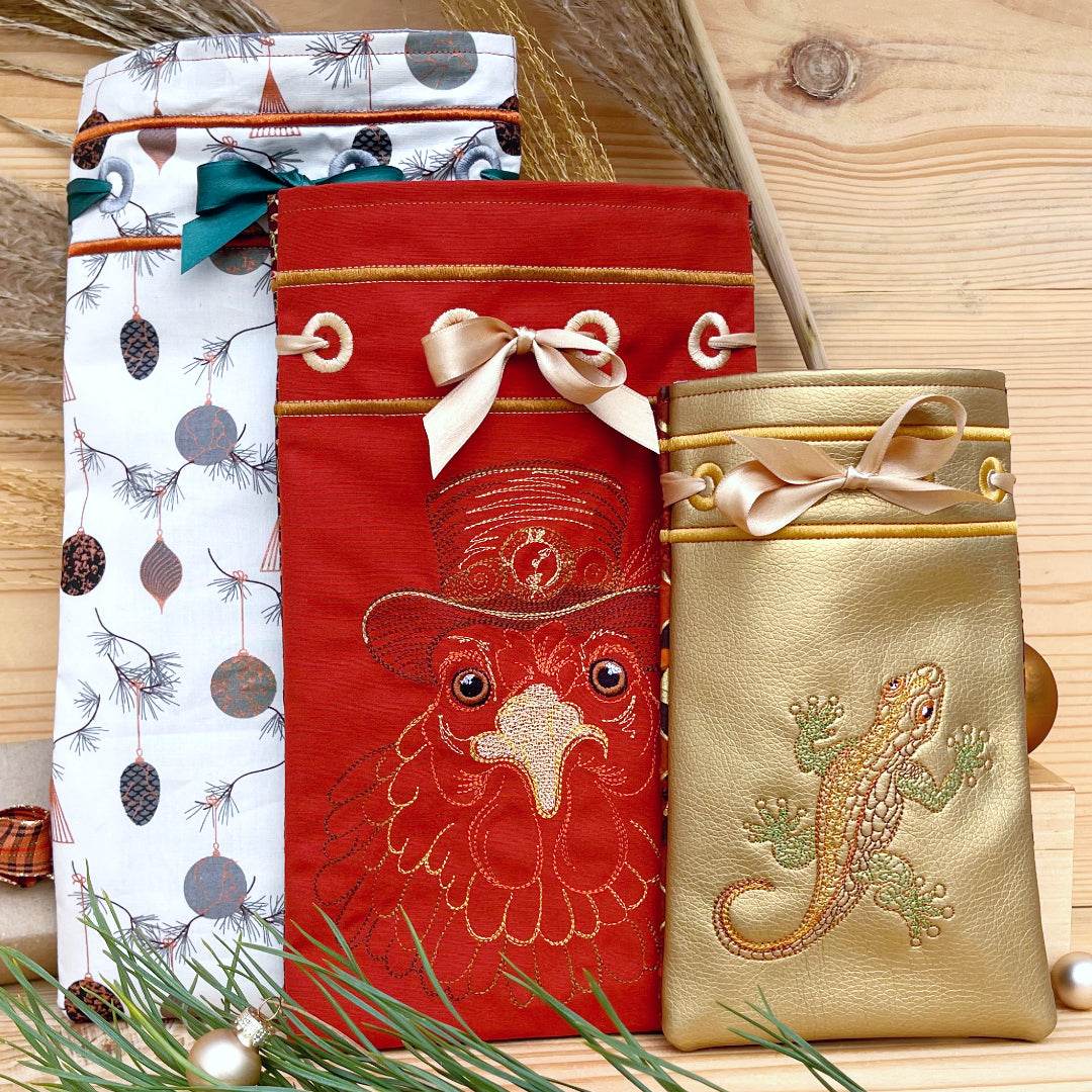 Stickdatei Geschenkbeutel Set mit 5 Größen, ITH Beutel “Wrap” mit Innenfutter - Sewando