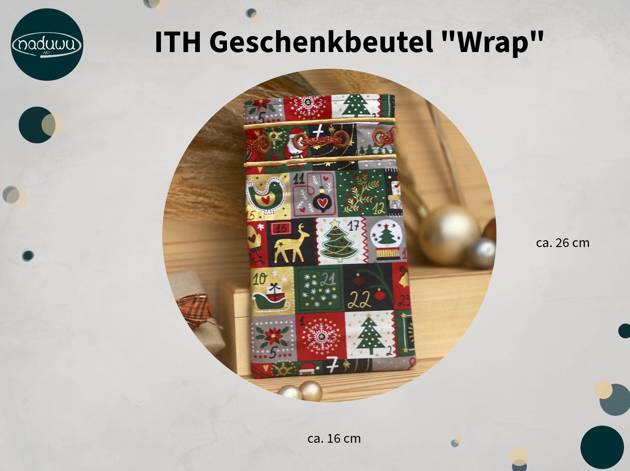 Stickdatei Geschenkbeutel in 16x26, ITH Beutel “Wrap” mit Innenfutter - Sewando