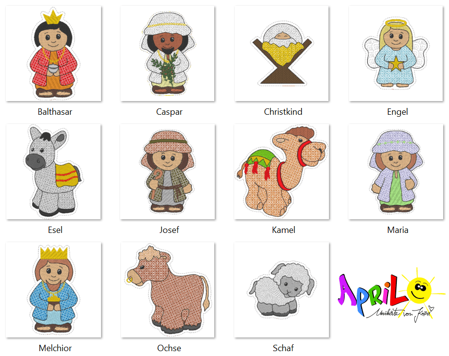 Stickdatei - Krippenfiguren für Holzspieße - Sewando