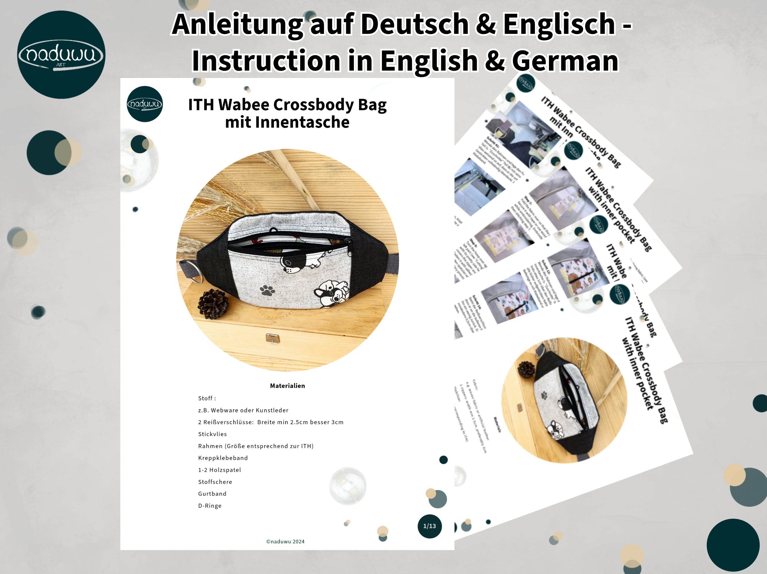 ITH Stickdatei Crossbody Bag Set mit Innentasche S, M, L, XL, In The Hoop Tasche Wabee - Sewando