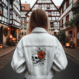Stickdatei Totenkopf mit Blumen "Kaja" - realistisch - FÜR HELLE STOFFE