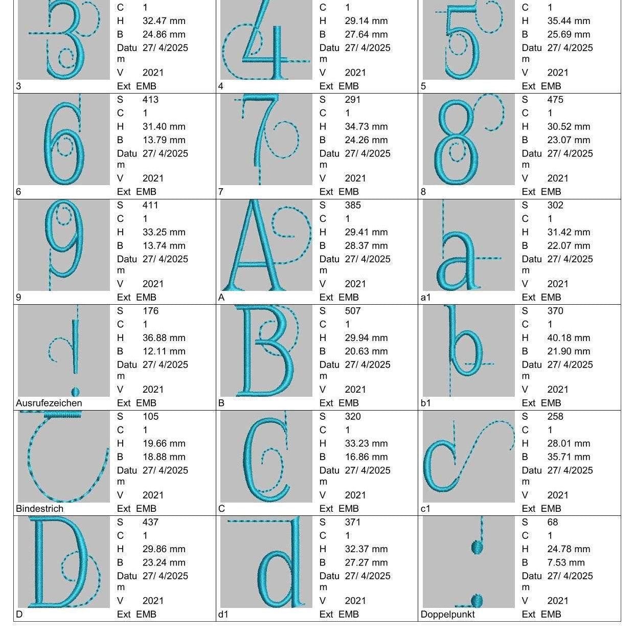 Stickdatei Schrift ca.3cm Buchstaben und Zahlen Set 2519 - Sewando