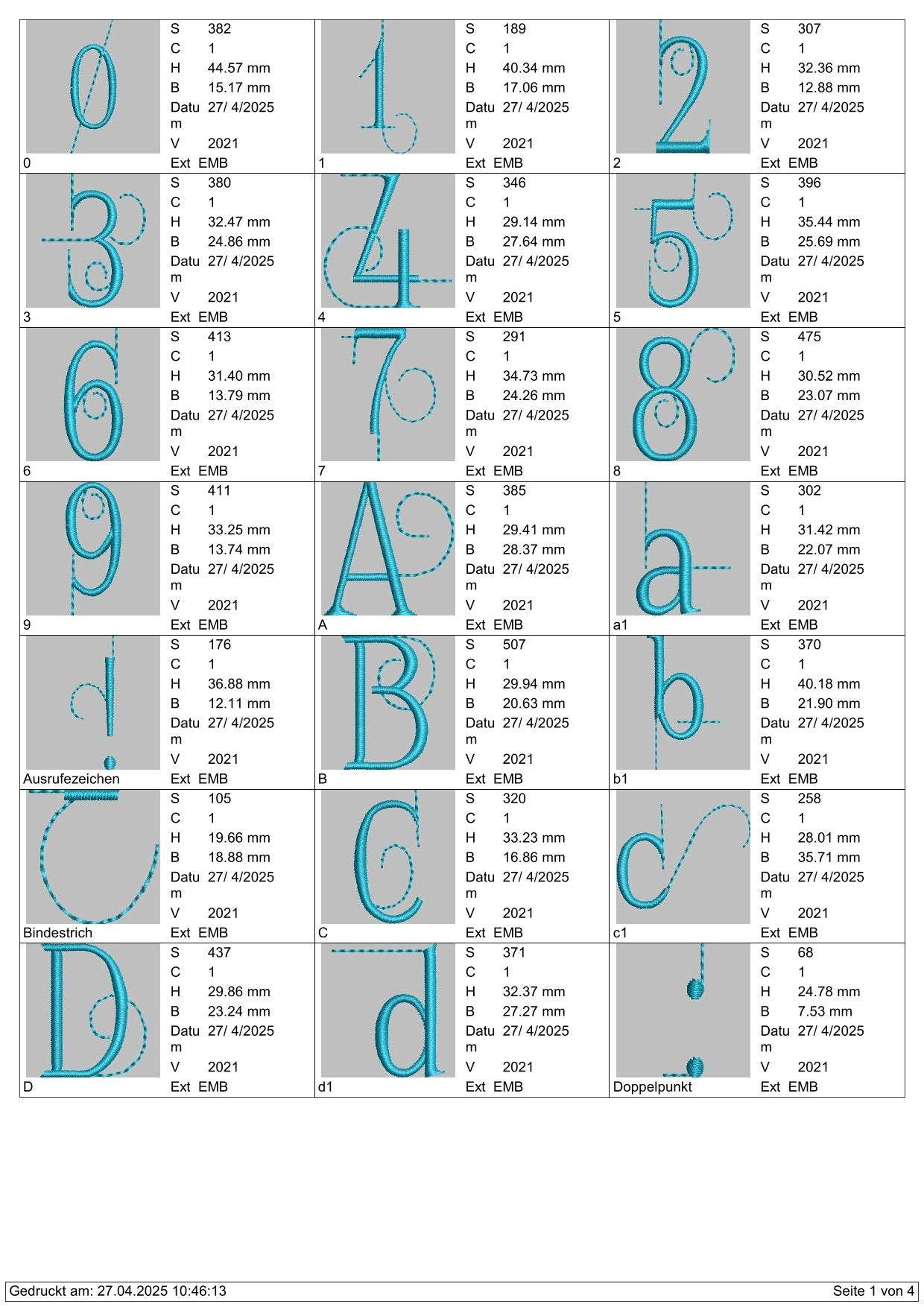 Stickdatei Schrift ca.3cm Buchstaben und Zahlen Set 2519 - Sewando