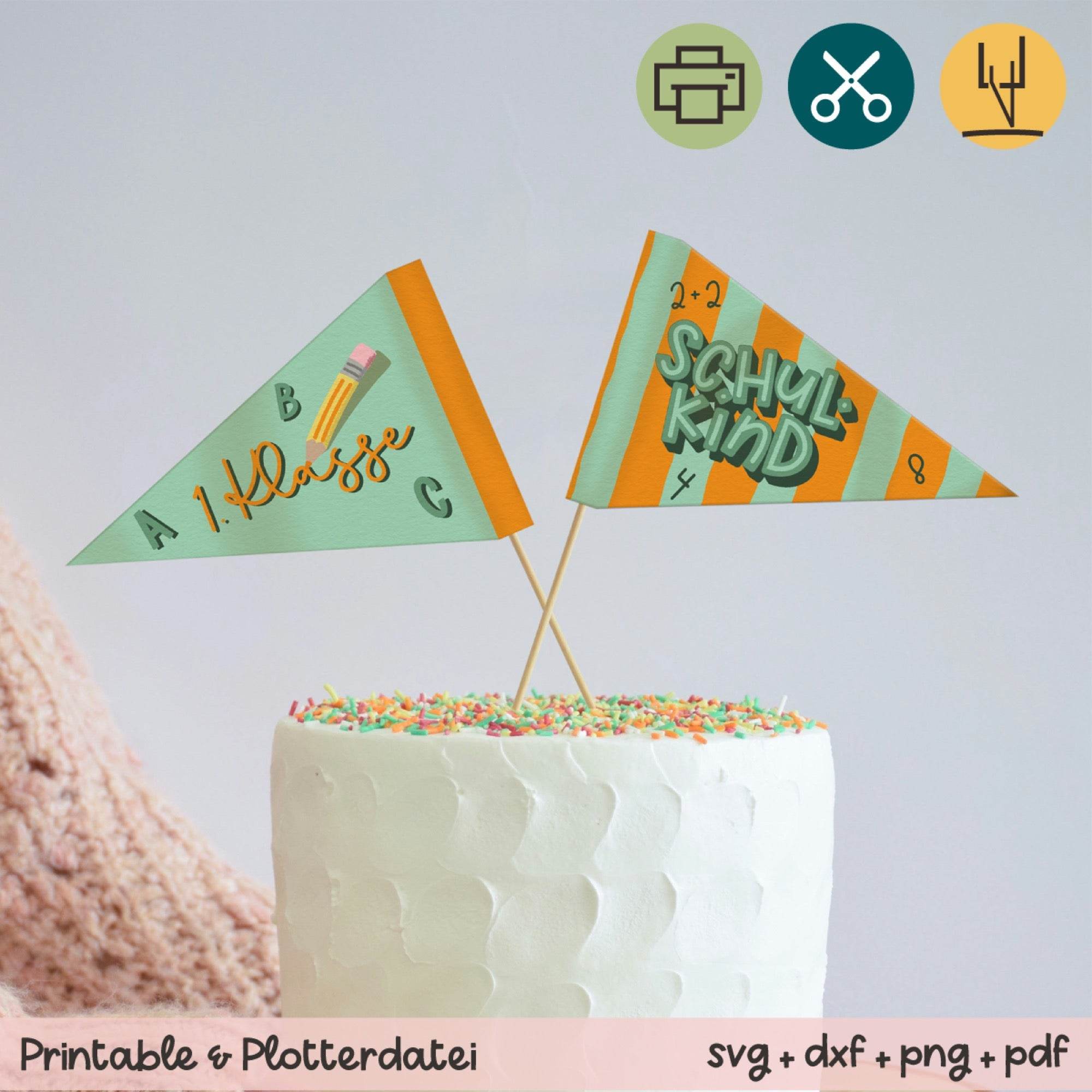 Deko Fähnchen 1. Klasse und Schulkind - Printable - Sewando