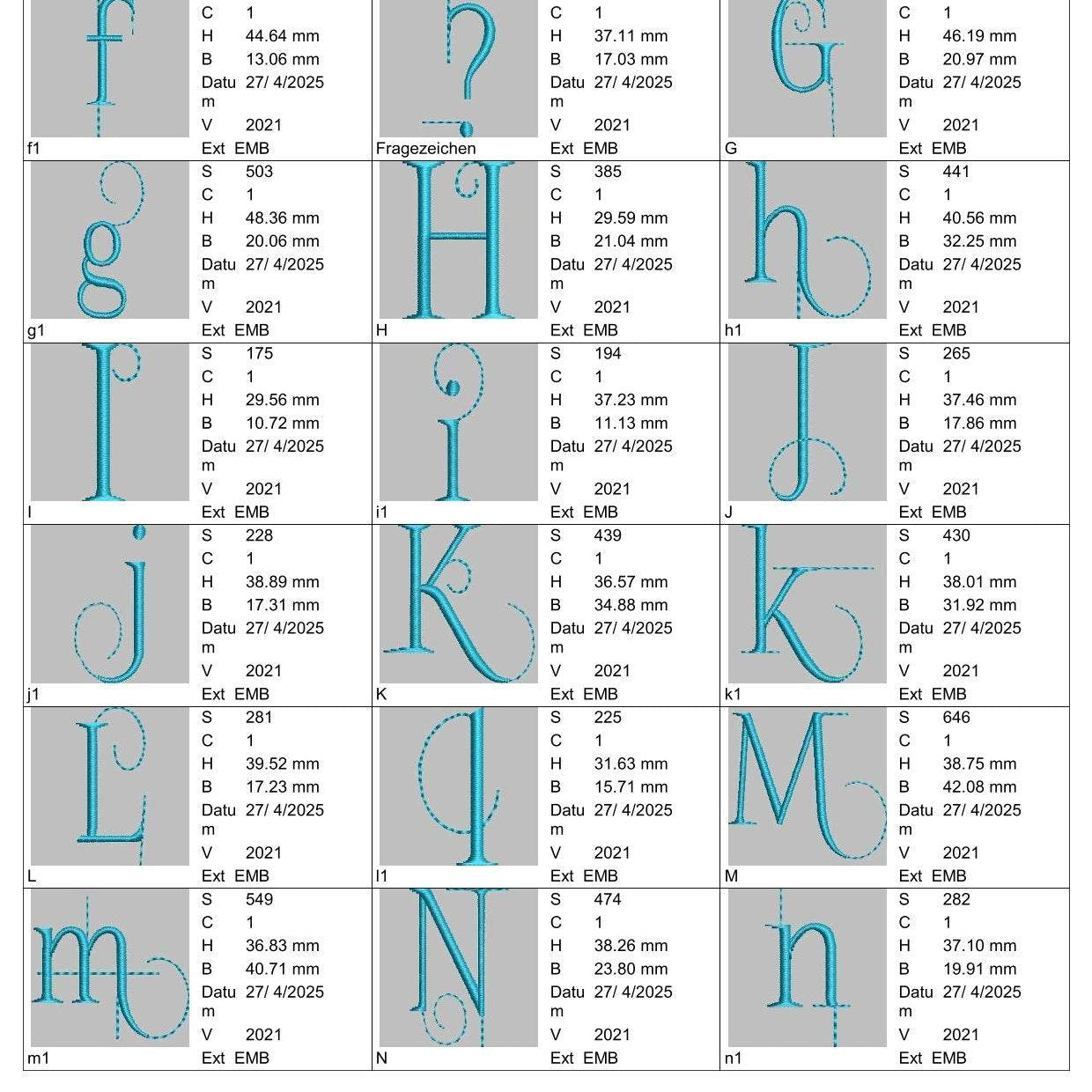 Stickdatei Schrift ca.3cm Buchstaben und Zahlen Set 2519 - Sewando