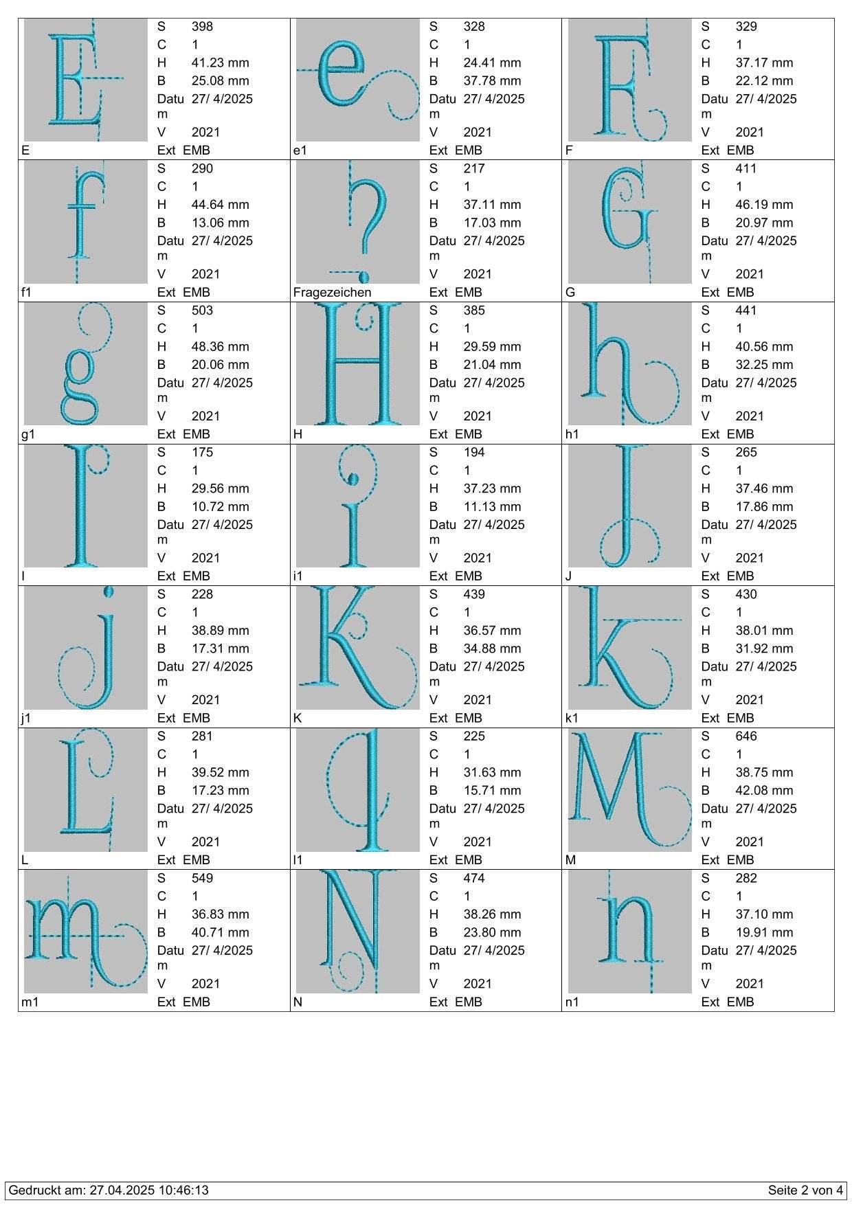 Stickdatei Schrift ca.3cm Buchstaben und Zahlen Set 2519 - Sewando